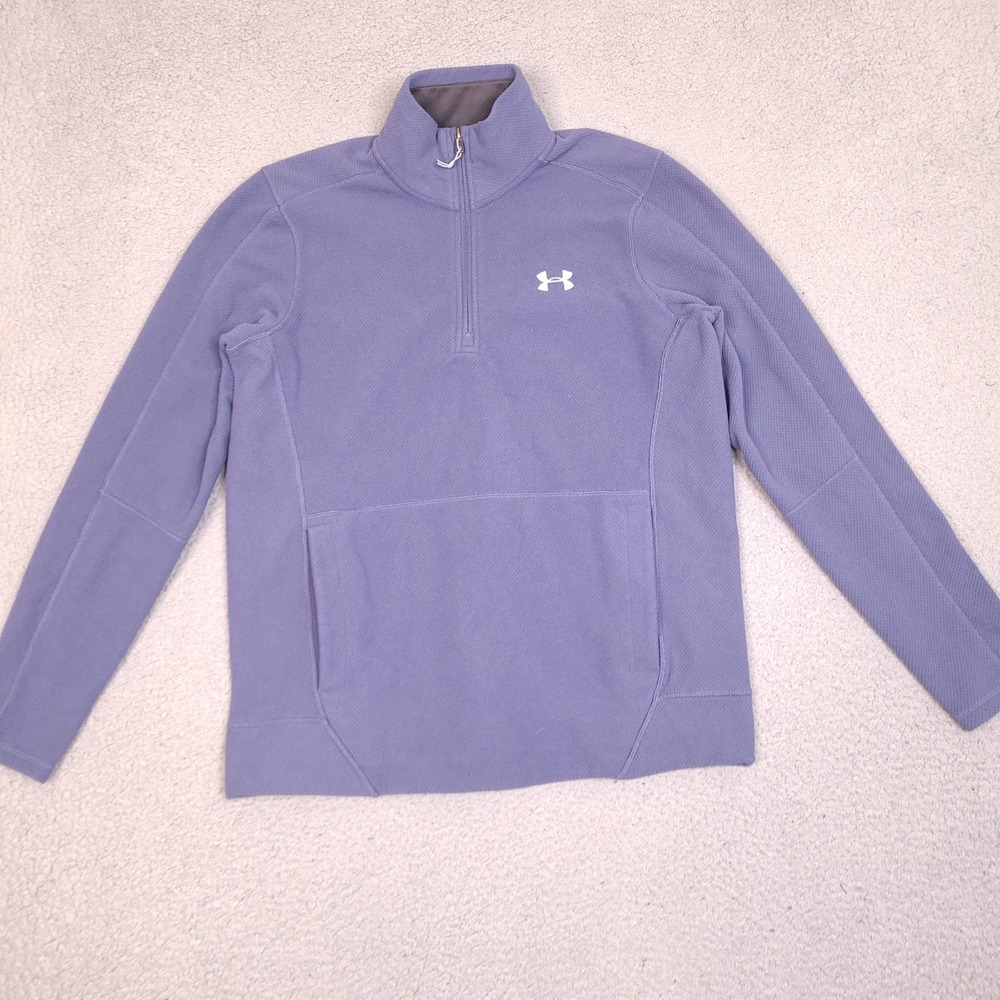 Under Armour Zephyr Fleece Mens Medium ColdGear 1/4 Zip Pullover Blue‎ Textured
